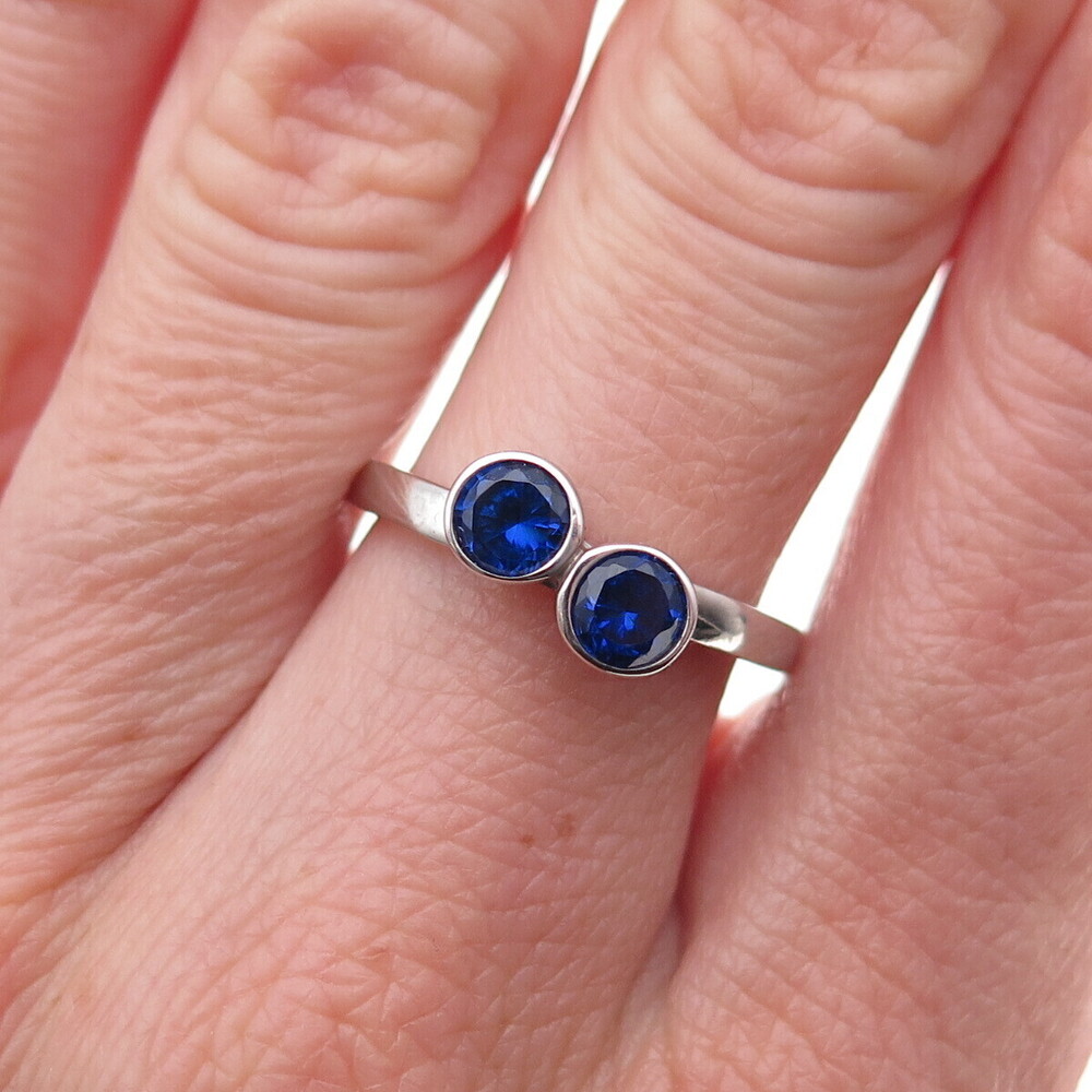 925 Sterling Silver Round-Cut Lab-Created Sapphire Ring Size 7